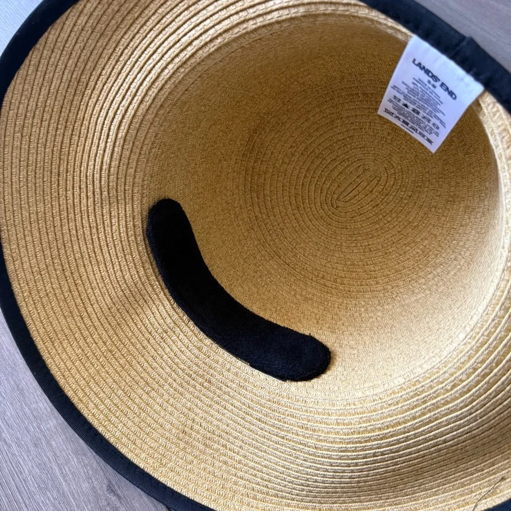 Lands End Facesaver Lay Back Straw Hat with Black Trim S/M - Picture 4 of 6